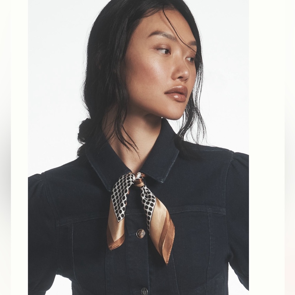 Elegant Butterfly and Polka Dot Silk Scarf - Picture 3 of 5